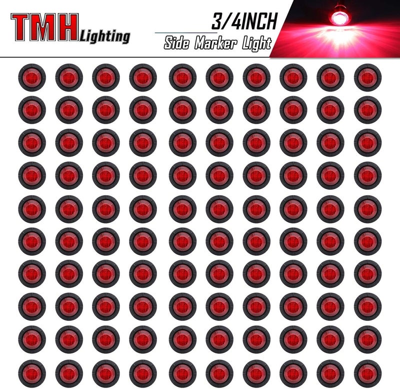TMH (Pack of 100) 3/4 Inch Mount RED LED Clearance Bullet Marker lights, Side LED marker lights for trailer Truck RV Car Bus Van - Image 2